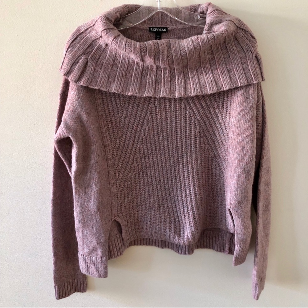Express Mauve Ribbed Fold-Over Neck Sweater